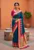Royal Teal Blue Soft Silk Saree Woven Border for Wedding Wear