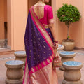 Elegant Purple Soft Silk Saree Zari Woven Border Wedding Wear