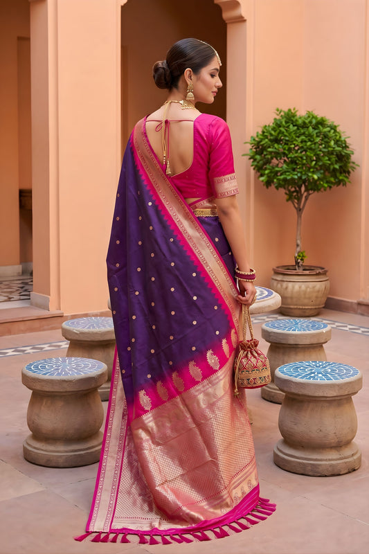 Elegant Purple Soft Silk Saree Zari Woven Border Wedding Wear