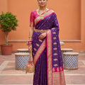 Elegant Purple Soft Silk Saree Zari Woven Border Wedding Wear