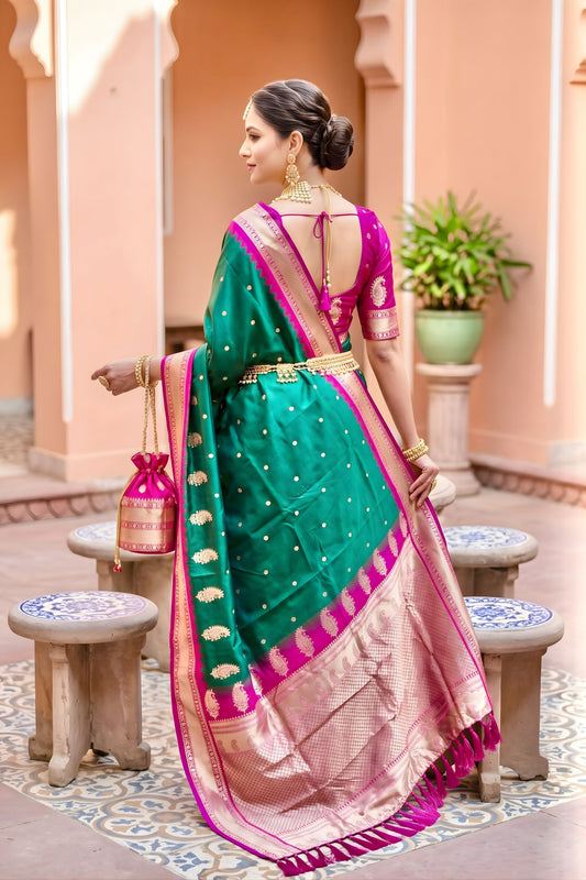 Royal Emerald Green Soft Silk Saree Zari Woven Border Wedding Wear