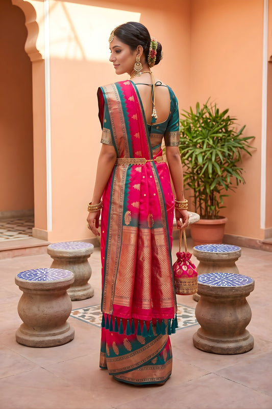 Luxury Rani Pink Soft Silk Saree Zari Woven Border for Wedding Wear