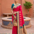 Luxury Rani Pink Soft Silk Saree Zari Woven Border for Wedding Wear