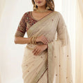 Elegant Beige Rangoli Silk Embroidered Saree Blouse for Wedding