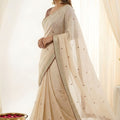 Elegant Beige Rangoli Silk Embroidered Saree Blouse for Wedding