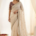 Elegant Beige Rangoli Silk Embroidered Saree Blouse for Wedding