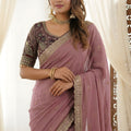 Wonderfull Dusty Mauve Rangoli Silk Embroidered Saree Blouse For Wedding