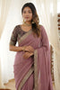 Wonderfull Dusty Mauve Rangoli Silk Embroidered Saree Blouse For Wedding