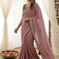 Wonderfull Dusty Mauve Rangoli Silk Embroidered Saree Blouse For Wedding