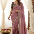 Wonderfull Dusty Mauve Rangoli Silk Embroidered Saree Blouse For Wedding