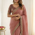 Beautiful Dusty Pink Rangoli Silk Embroidered Saree Blouse for Wedding