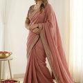 Beautiful Dusty Pink Rangoli Silk Embroidered Saree Blouse for Wedding