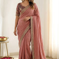 Beautiful Dusty Pink Rangoli Silk Embroidered Saree Blouse for Wedding