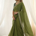 Elegant Olive Green Rangoli Silk Embroidered Saree Blouse for Wedding