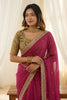 Luxury Wine Rangoli Silk Embroidered Saree Blouse for Wedding