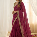 Luxury Wine Rangoli Silk Embroidered Saree Blouse for Wedding