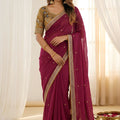 Luxury Wine Rangoli Silk Embroidered Saree Blouse for Wedding
