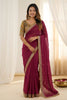 Luxury Wine Rangoli Silk Embroidered Saree Blouse for Wedding