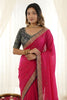 Elegant Rani Pink Rangoli Silk Embroidered SareeBlouse for Wedding