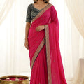 Elegant Rani Pink Rangoli Silk Embroidered Saree Blouse for Wedding