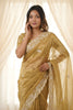 Golden Beige Fendy Satin Embroidered Saree Blouse for Wedding