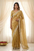 Golden Beige Fendy Satin Embroidered Saree Blouse for Wedding
