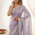 Wonderfull Lavender Fendy Satin Embroidered Saree Blouse for Wedding