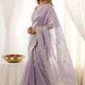 Wonderfull Lavender Fendy Satin Embroidered Saree Blouse for Wedding