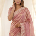 Beautifull Dusty Pink Fendy Satin Embroidered Saree Blouse for Wedding
