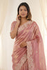 Beautifull Dusty Pink Fendy Satin Embroidered Saree Blouse for Wedding