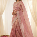 Beautifull Dusty Pink Fendy Satin Embroidered Saree Blouse for Wedding