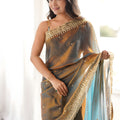 Elegant Steel Grey Fendy Satin Embroidered Saree Blouse for Wedding
