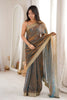 Elegant Steel Grey Fendy Satin Embroidered Saree Blouse for Wedding