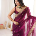 Elegant Wine Fendy Satin Embroidered Saree Blouse for Wedding