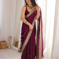
Elegant Wine Fendy Satin Embroidered Saree Blouse for Wedding
