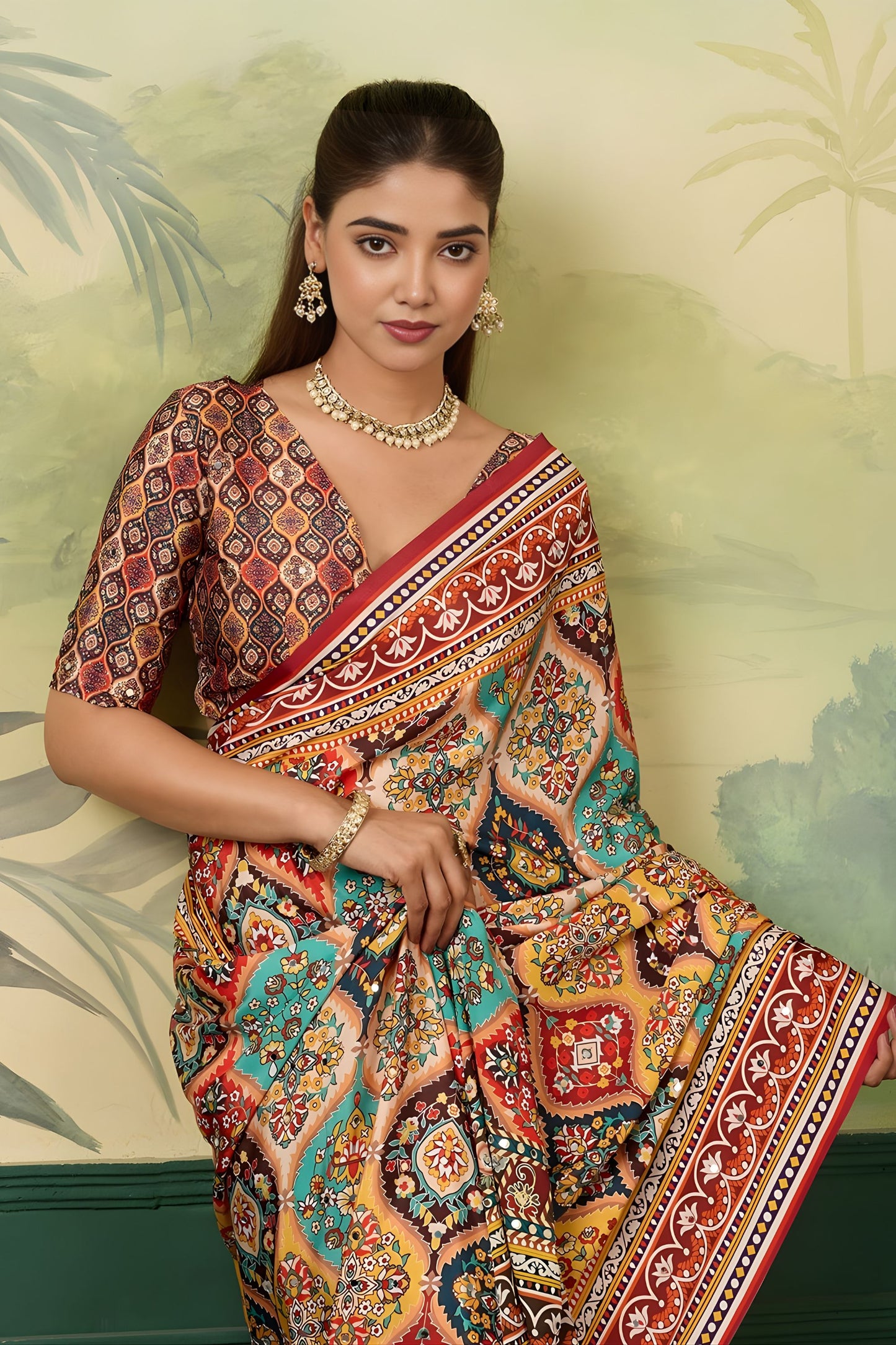 Elegant Multicolor Crepe Silk Designer Printed Saree for Wedding