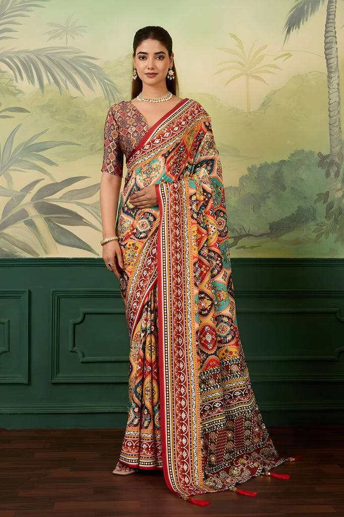 Elegant Multicolor Crepe Silk Designer Printed Saree for Wedding
