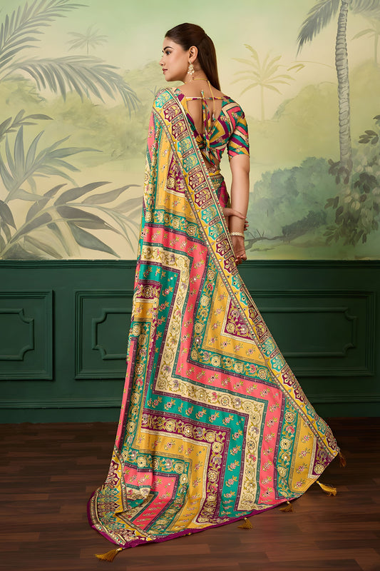 Gracefull Multicolor Crepe Silk Designer Printed Saree for Wedding