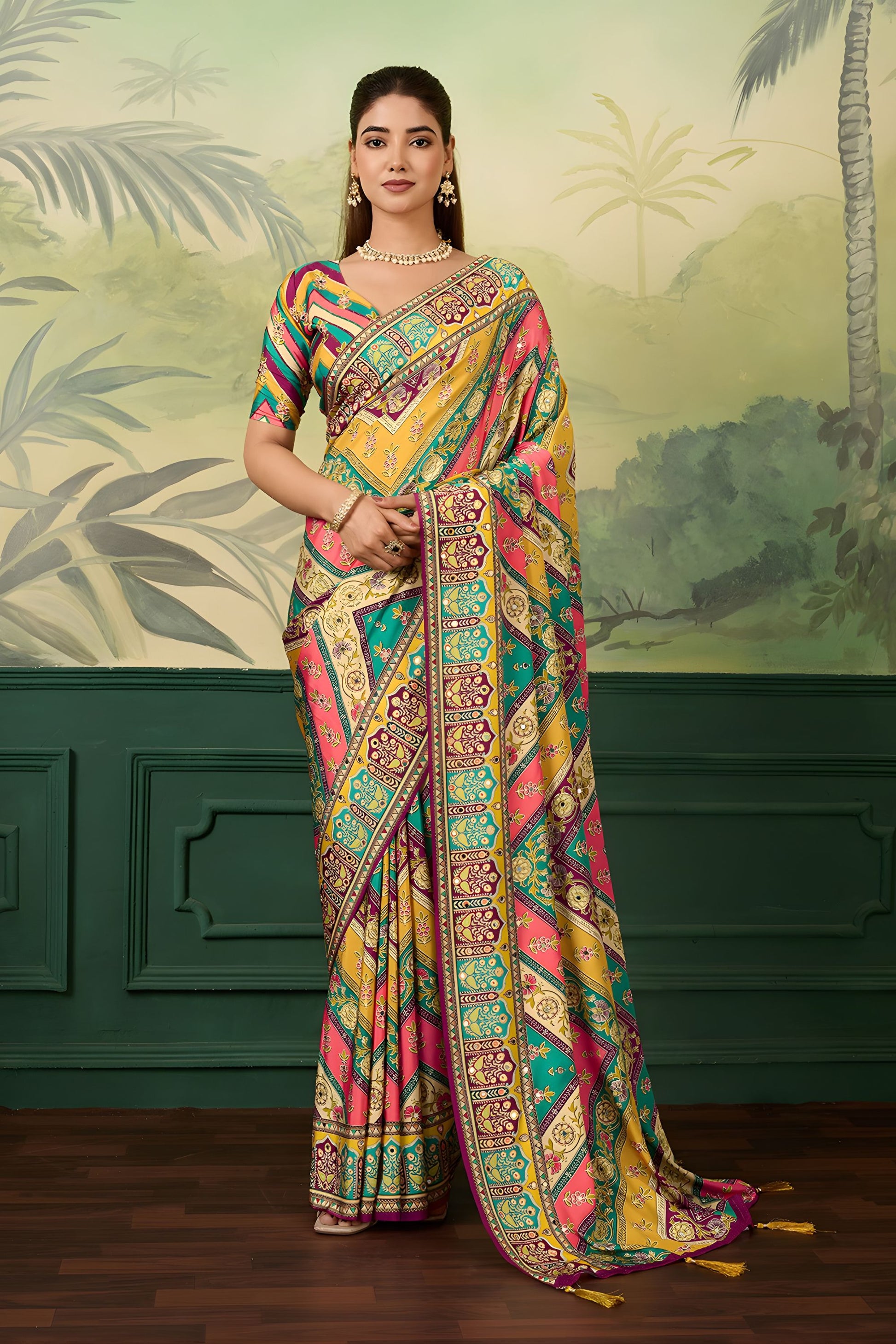 Gracefull Multicolor Crepe Silk Designer Printed Saree for Wedding