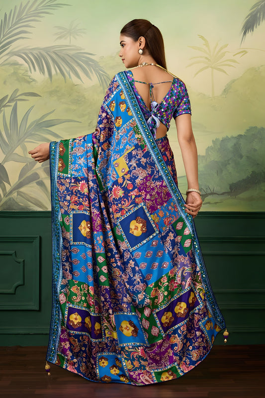 Royal Multicolor Crepe Silk Designer Printed Saree for Wedding