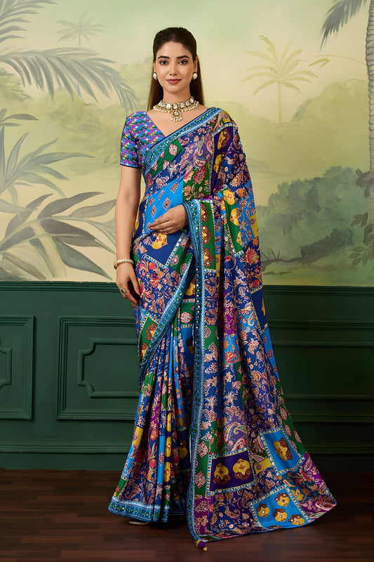 Royal Multicolor Crepe Silk Designer Printed Saree for Wedding