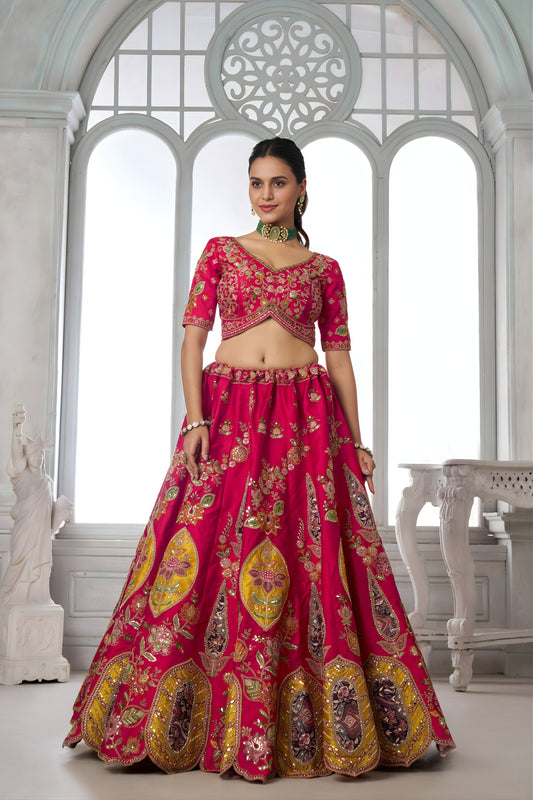 Elegant Rani Pink Silk Embroidered Designer Lehenga Choli with Soft Net Dupatta for Wedding