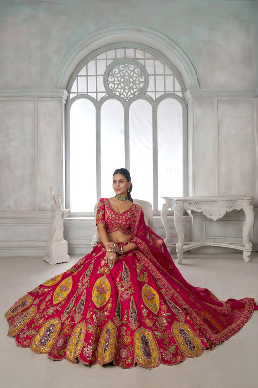 Elegant Rani Pink Silk Embroidered Designer Lehenga Choli with Soft Net Dupatta for Wedding