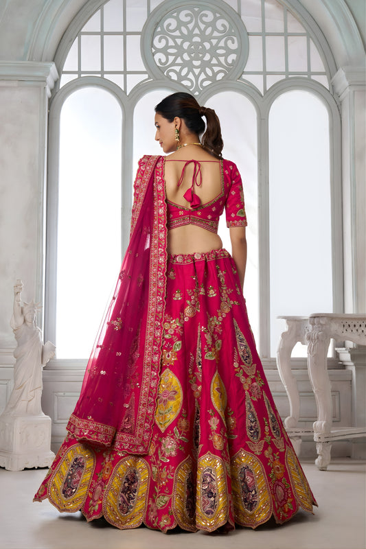 Elegant Rani Pink Silk Embroidered Designer Lehenga Choli with Soft Net Dupatta for Wedding
