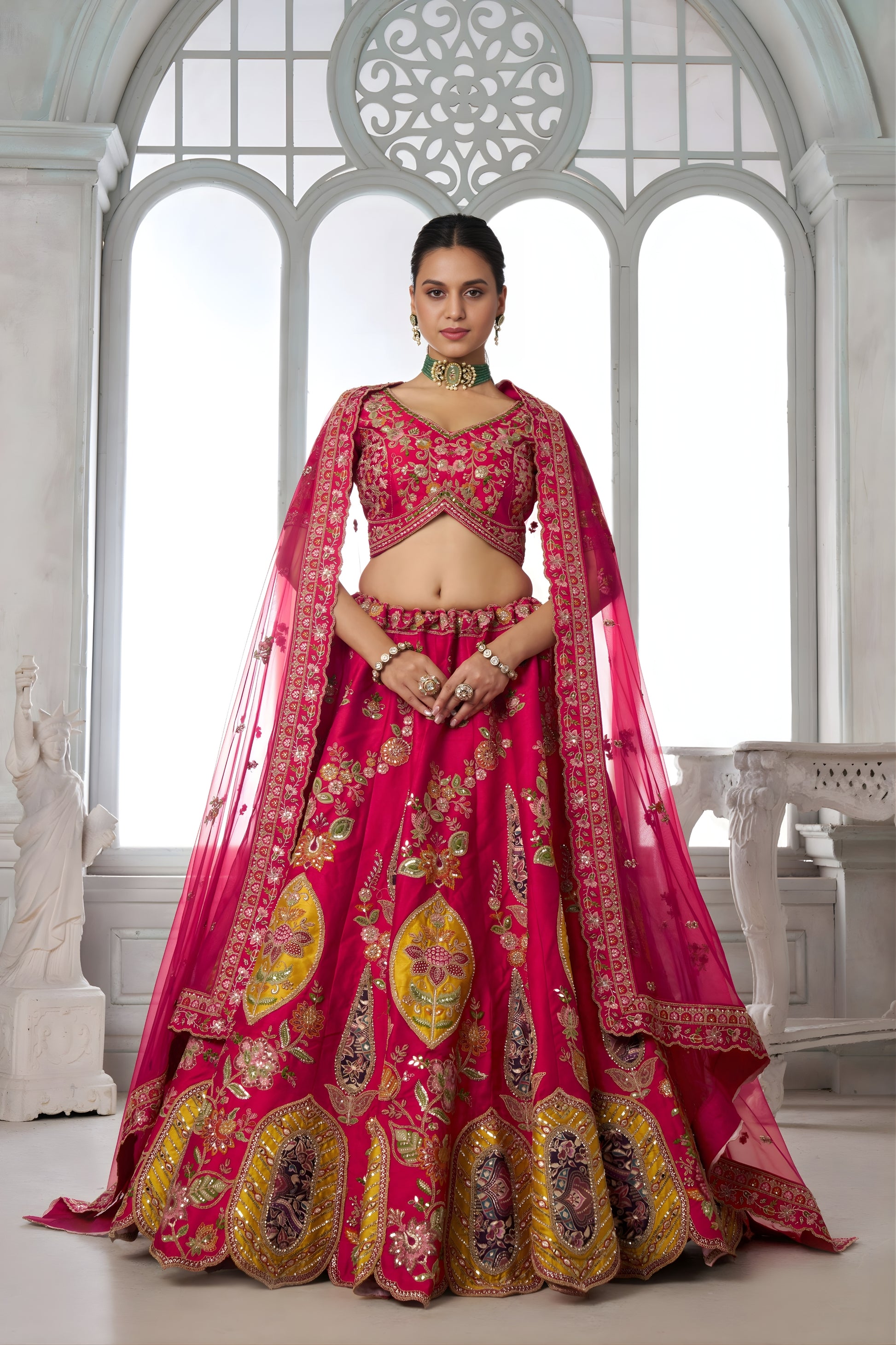 Elegant Rani Pink Silk Embroidered Designer Lehenga Choli with Soft Net Dupatta for Wedding