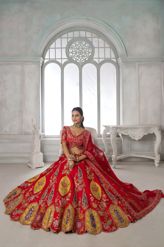 Graceful Red Silk Embroidered Designer Lehenga Choli with Soft Net Dupatta for Wedding