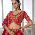 Graceful Red Silk Embroidered Designer Lehenga Choli with Soft Net Dupatta for Wedding