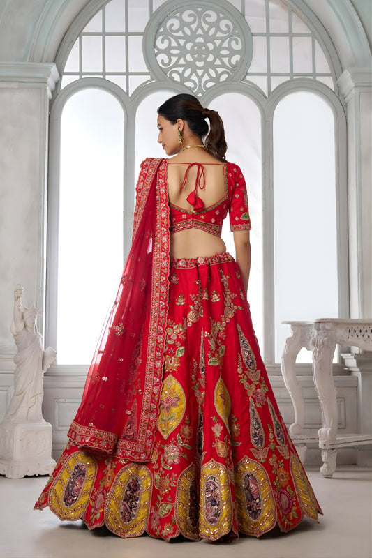 Graceful Red Silk Embroidered Designer Lehenga Choli with Soft Net Dupatta for Wedding