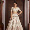 Traditional Off White Silk Embroidered Designer Lehenga Choli with Soft Net Dupatta for Wedding