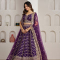 Luxury Purple Silk Embroidered Designer Lehenga Choli with Soft Net Dupatta for Wedding